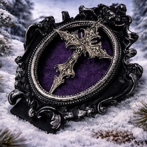 Gothic Cross Skeleton Witchy Frame Purple Velvet Handmade Small OOAK