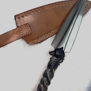 Athame Large Celtic Wolf Hand Forged Railroad Spike 10.5 Inches Heavy Ceremonial Blade