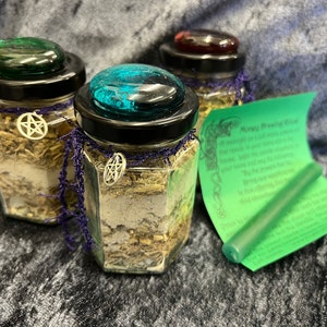 Money Drawing Ritual Jar Prosperity Candle and Spell Glass Jar with 11 herbs salts ash and gemstones (SPKT-1012)