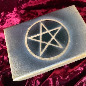 Pentacle Altar Box 4x6 Light Oak Hand Painted Pewter Accents