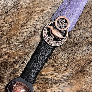 Lot of 3 - Athames / Daggers - Copper Moon Pentacle Purple and Black Blade Metallic Accents Purple Glass Stone 6.5 Inches (MINI-1093)