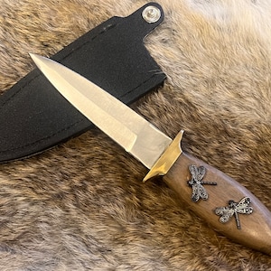 Athame - Brass and Wood Handle 7.5 inches Dragonflies Dragonfly