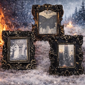Antiqued Witchy Frames: Black Candles, Moth, Dancing Witches - Set of 3