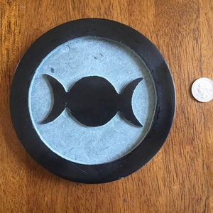 Triple Moon Goddess Soapstone Altar Tile 6 Inches with Charm Center
