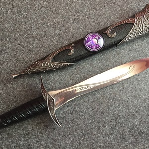 Athame - Purple Triple Moon Pentagram Celtic Stainless Steel Double Sided Unsharpened Blade (dagg-1009)