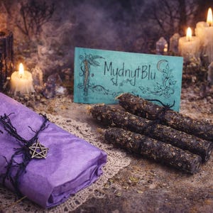 Samhain Ritual Candles - Hand Dressed Herb Anointed, Scrying Instructions