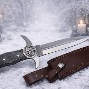 Celtic Pentacle Athame Dagger – Black Walnut Handle, Leather Sheath
