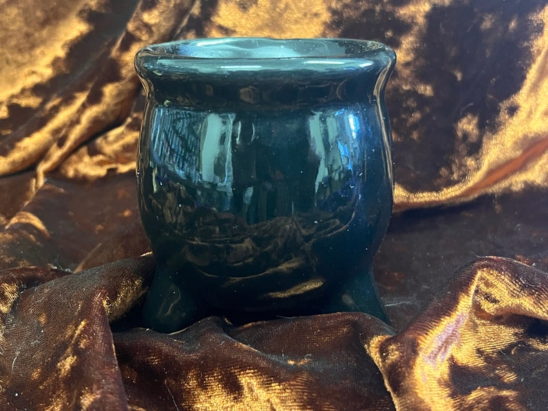Cauldron Ceramic Candle White Wax Pentacle Herbs and Gemstone Handmade 3 Inches image 4