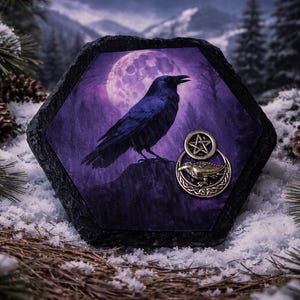 Raven Purple Pentacle Moon Altar Tile Slate 4x4 Inches Handmade