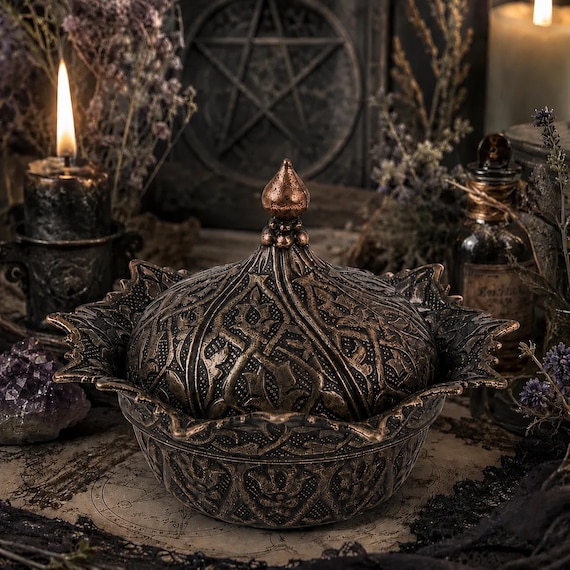 The Hollow Relic | Vintage Turkish Copper Ritual Vessel | Samhain Offering Bowl | Gothic Witch Altar Decor | Ancestor Reliquary