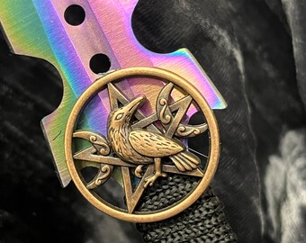 Athame / Dagger - Small - Rainbow Copper Raven Triple Moon Goddess Pentacle Embellishment 7 Inches (MINI-1044)