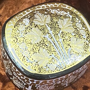 Box Paper Mache Hand Painted Gold Grape Leaves 3.5 Inches Handmade Herb / Trinket / Altar