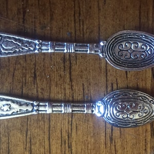 Set of 2 Tiny Vintage Tibet Silver Incense Spoons