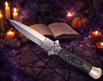 Athame Stainless Steel Black Wood Handle Hecate Triple Moon Goddess