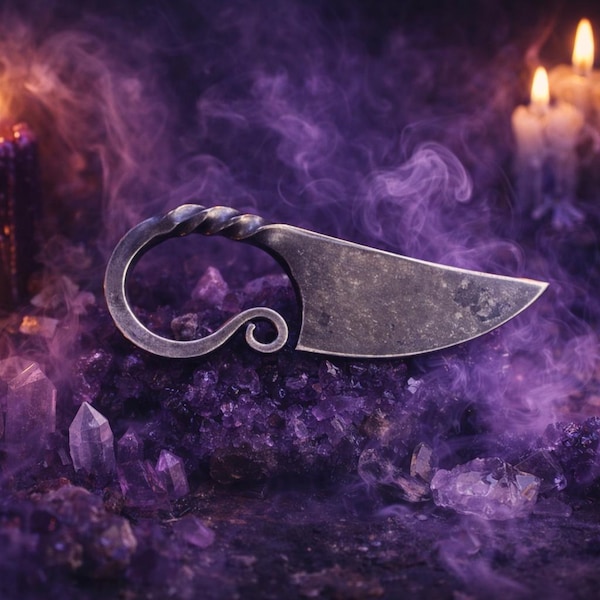 Athame - Funda ceremonial de altar de 3,75 pulgadas de acero de hierro forjado a mano para ferrocarril