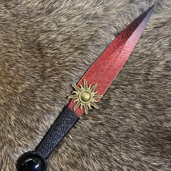 Athame / Dagger - Small - Black Metallic Red Ombre Stainless Bronze Sun Black Glass 6.5 Inches (MINI-1011)