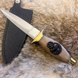 Athame - Brass and Wood Handle 7.5 inches Raven Moon Pentacle Celtic