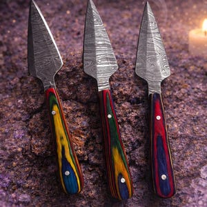 3 Damascus Bosom Athame Dagger Sheath Wood Handle Handmade 5.5 Inches Lot 5