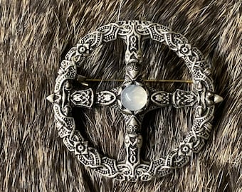 Witches Cloak Pin Brooch Celtic Moonstone Torc Viking 1.75 Inches