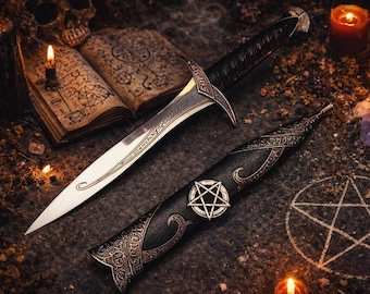 Athame - Large Pentagram Stainless Steel Double Sided Unsharpened Blade (dagg-1003)