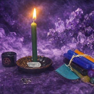 Candle Starter Kit Ritual Altar Dish Spell Candles Chart Ceramic Handmade Pentacle Crystal