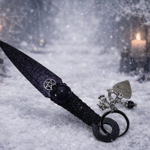 Purple Metallic Athame Dagger: Witch Charms Altar Piece (6 Inches)