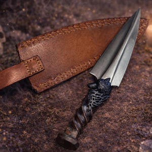 Athame Large Celtic Wolf Hand Forged Railroad Spike 10.5 Inches Heavy Ceremonial Blade