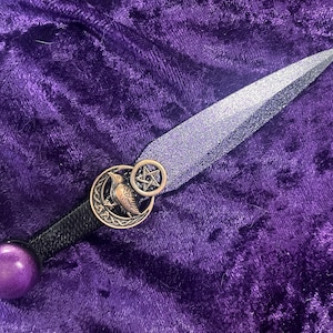 Raven Moon Pentacle Athame: Copper or Silver, Purple & Black Blade 1093