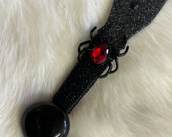 Athame / Dagger - Black Metallic Spider Red Jewel Black Glass Stone 6.5 Inches (MINI-1048)