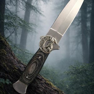 Athame Stainless Steel Black Wood Handle Celtic Wolf Moon