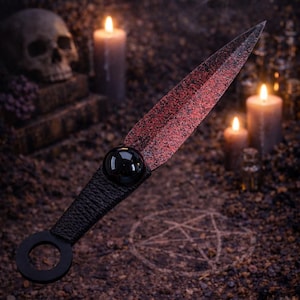 Athame / Dagger - Small - Black / Red Metallic Black Glass Stone 6.5 Inches (MINI-1021)