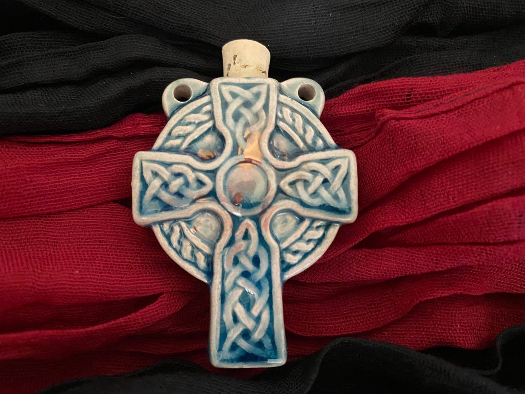 Celtic Cross Clay Greek Bottle Oil Diffuser Pendant (raku-1009) - Etsy