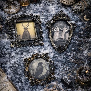 Lote de 3 imanes con marcos envejecidos, temática de brujas de Samhain, regalo único hecho a mano (H)