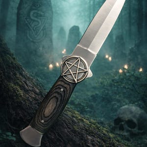 Athame Stainless Steel Black Wood Handle Pentacle image 1