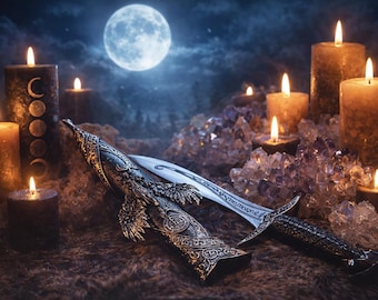 Athame - Lilith 3D Goddess with Sigil Pentagram Celtic Stainless Steel Double Sided Unsharpened Blade
