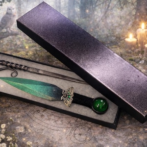 Lunar Moth Athame: Green Ombre Altar Dagger, Glass Stone (6.5 Inch) Scribe Optional