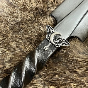 Athame Luna Moth Moon Hand Forged Railroad Spike 10.5 Inches Heavy Ceremonial Blade (DAGG-1128)