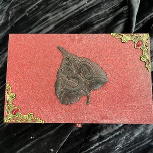 Red Metallic Metal OM Leaf Box - 6x3.5x2 Inches Handmade