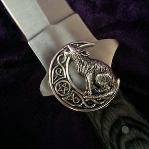 Athame Stainless Steel Black Wood Handle Celtic Wolf Moon Embellishment Heavy (dagg-1076)