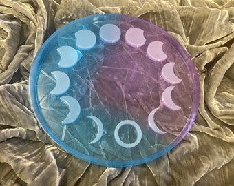 Altar Tile Resin 9.5 Inch Moon Phases Purple Clear Blue 1/2 Inch Thick Handmade