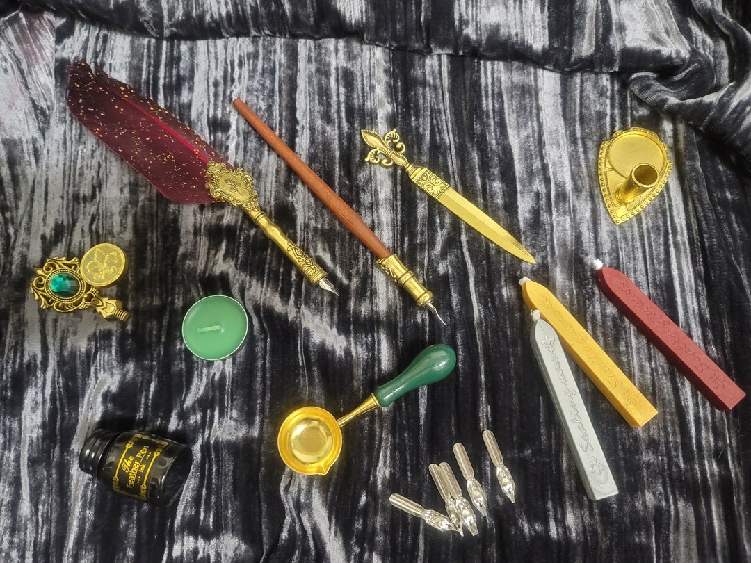 Feather Quill Calligraphy Pen Set Gift Box Sealing Wax, Spoon, Candle