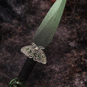 Lunar Moth Athame Lot of 3 – Green Ombre Altar Daggers with Glass Stone