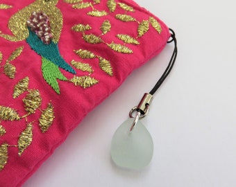 Sea glass charm for your mobile phone, purse, bag, keyring, key fob. Unique piece beachcombed from my local Welsh beach on the Celtic Coast.