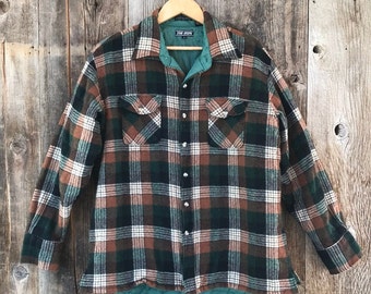 VTG 80s Wool Blend Quilt Lined Plaid Flannel Shirt Jacket, XL