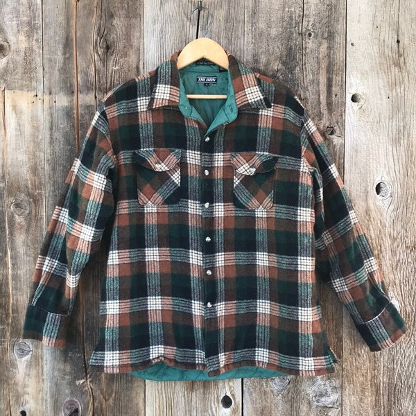 VTG 80s Wool Blend Quilt Lined Plaid Flannel Shirt Jacket, XL