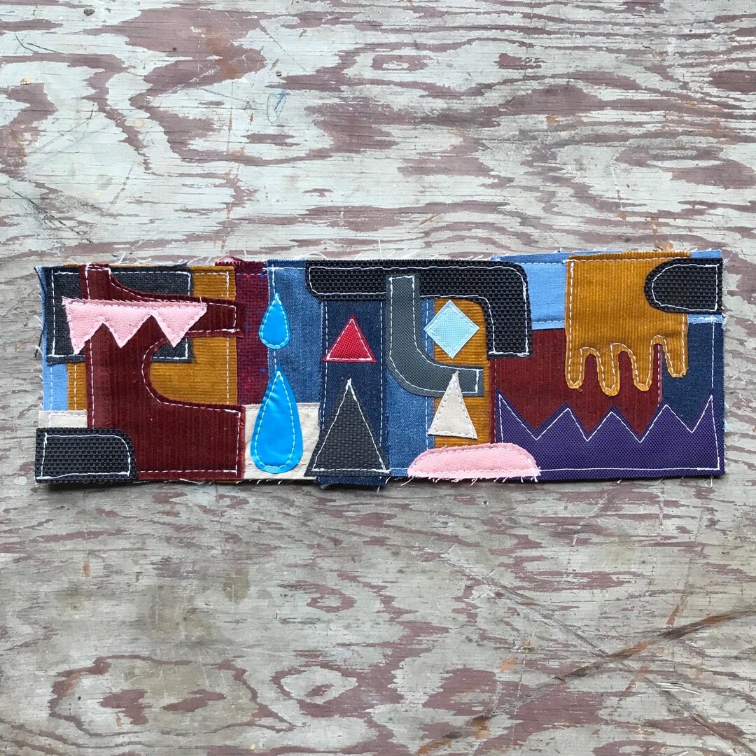 Mixed Fabric Collage Wall Art Abstract Geometric OOAK 14" X 4.5" - Etsy