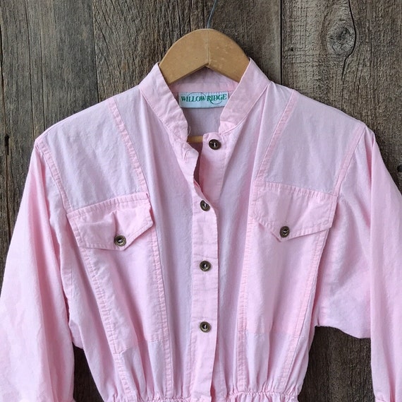 VTG 80s-90s Pastel Pink Midi Shirt Dress, Western… - image 2