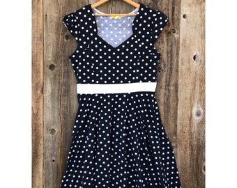 VTG 90s Polka Dot Rockabilly Pin-Up Style Fit and Flare Skater Mini Dress, 3XL