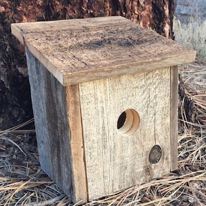 Handmade Rustic Barn Wood Birdhouse Nesting Box, Slant Roof