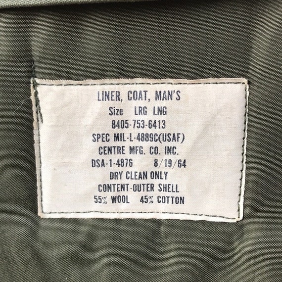 VTG 1964 USAF Military Issue Coat Liner, Wool Lin… - image 6
